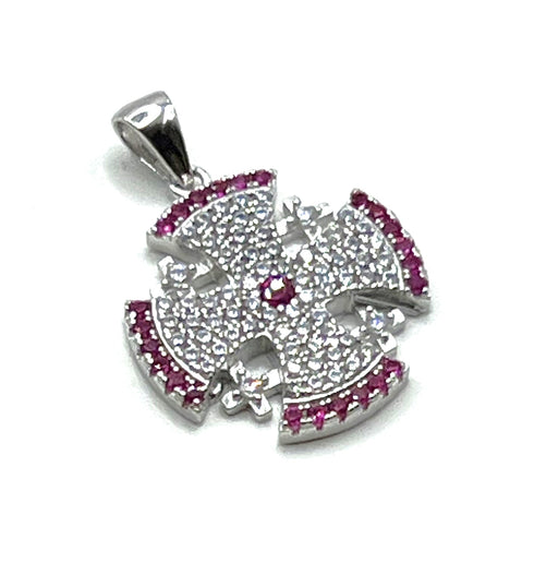 Sterling Silver Pave Stone Jerusalem Cross Pendant